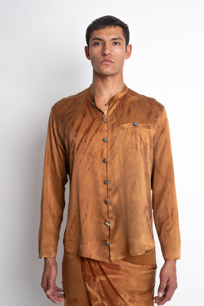 Gacho: Cinnamon Oxide Dyed Silk Shirt