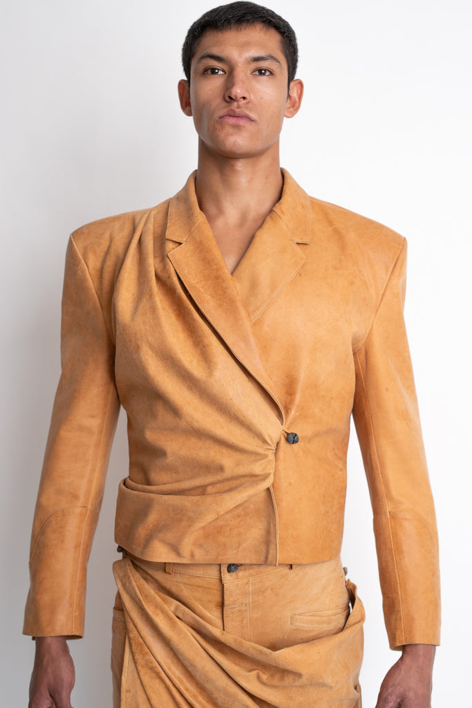 Famosa: Washed Orange Leather Jacket