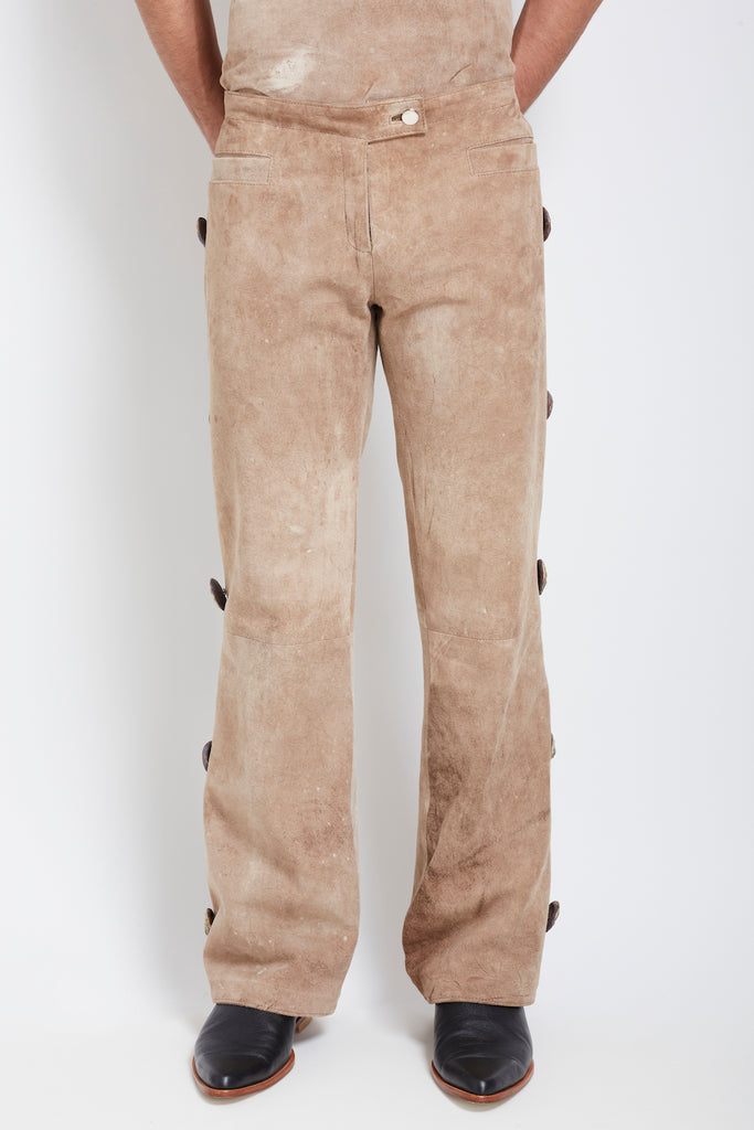 Coqueto: Raw Beige Suede Pants