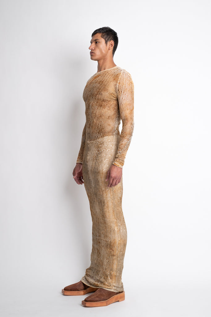 Finura: Knit Mesh Ivory Oxide Dye Dress