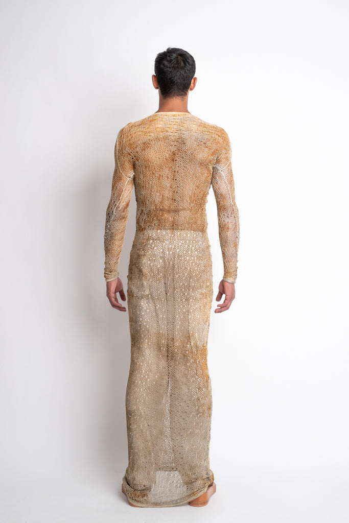 Finura: Knit Mesh Ivory Oxide Dye Dress