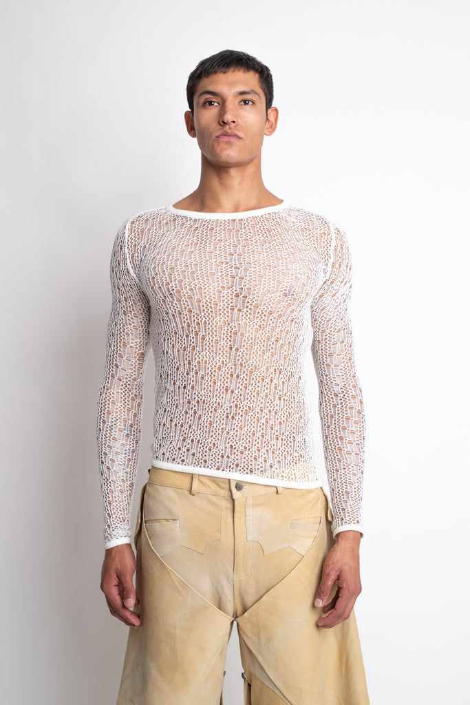 Abrazo: White Knit Mesh Sweater