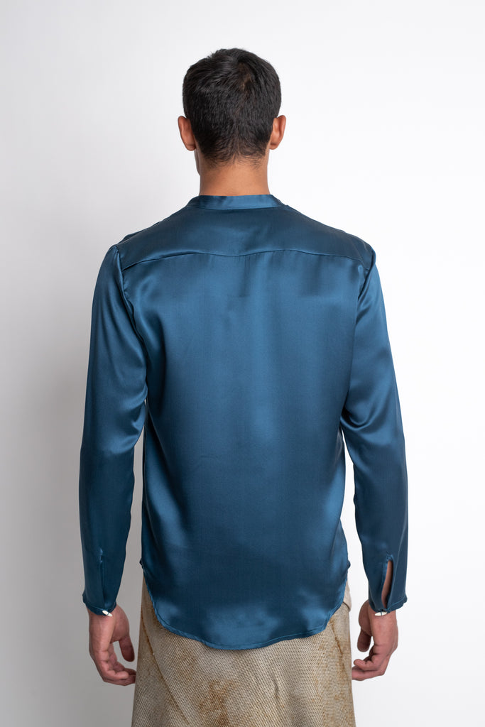 Gacho: Blue Petroleum Silk Shirt