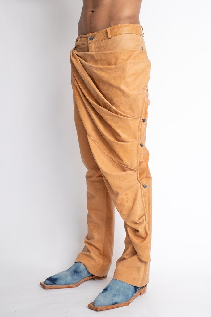 Sirenito: Washed Orange Leather Pants