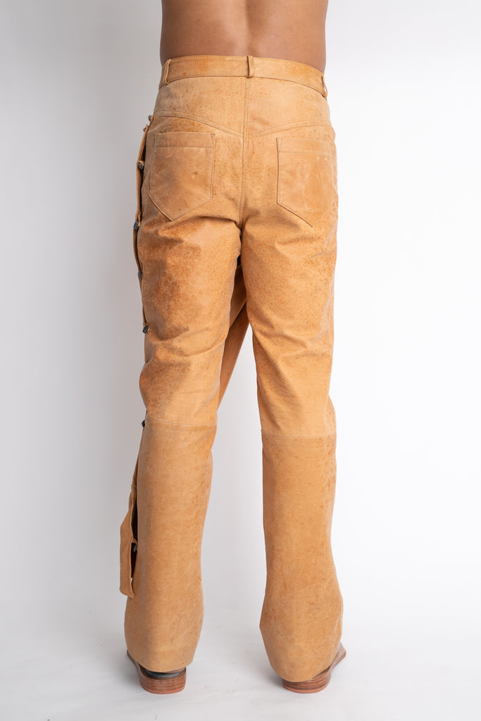 Sirenito: Washed Orange Leather Pants