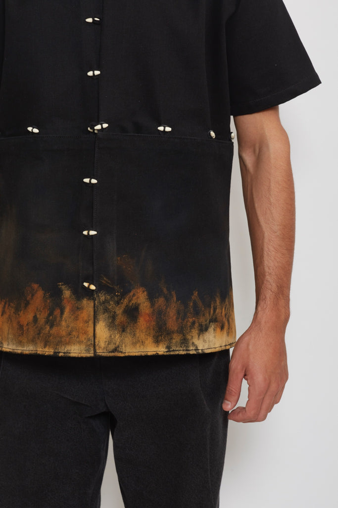 Chela Cruzada: Black Denim Fire Dye Shirt