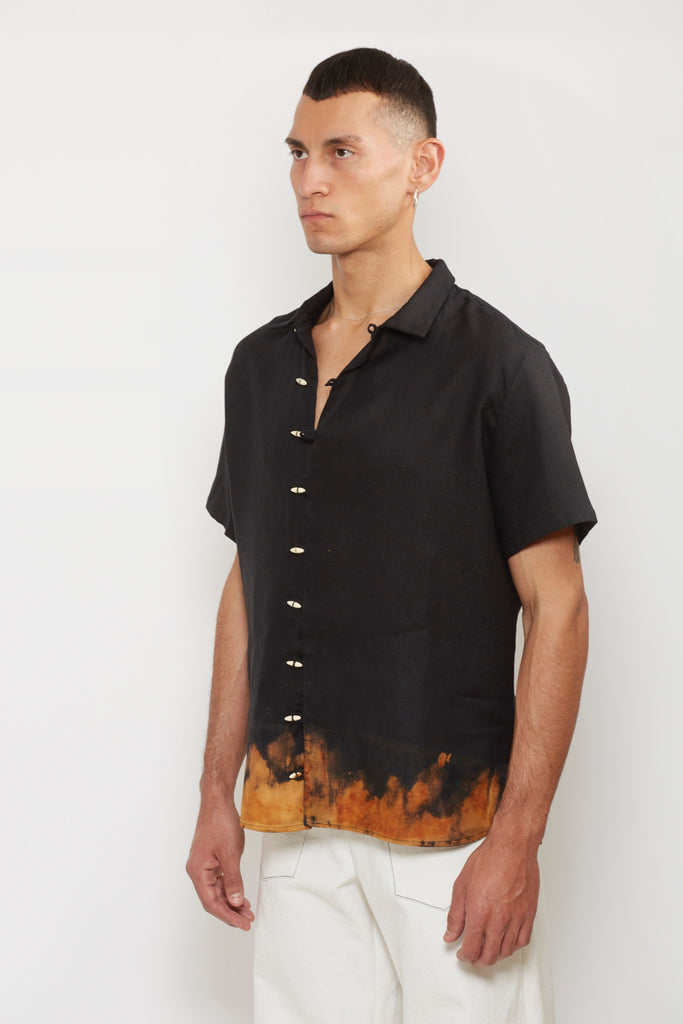 Chela: Black Linen Fire Dye Shirt