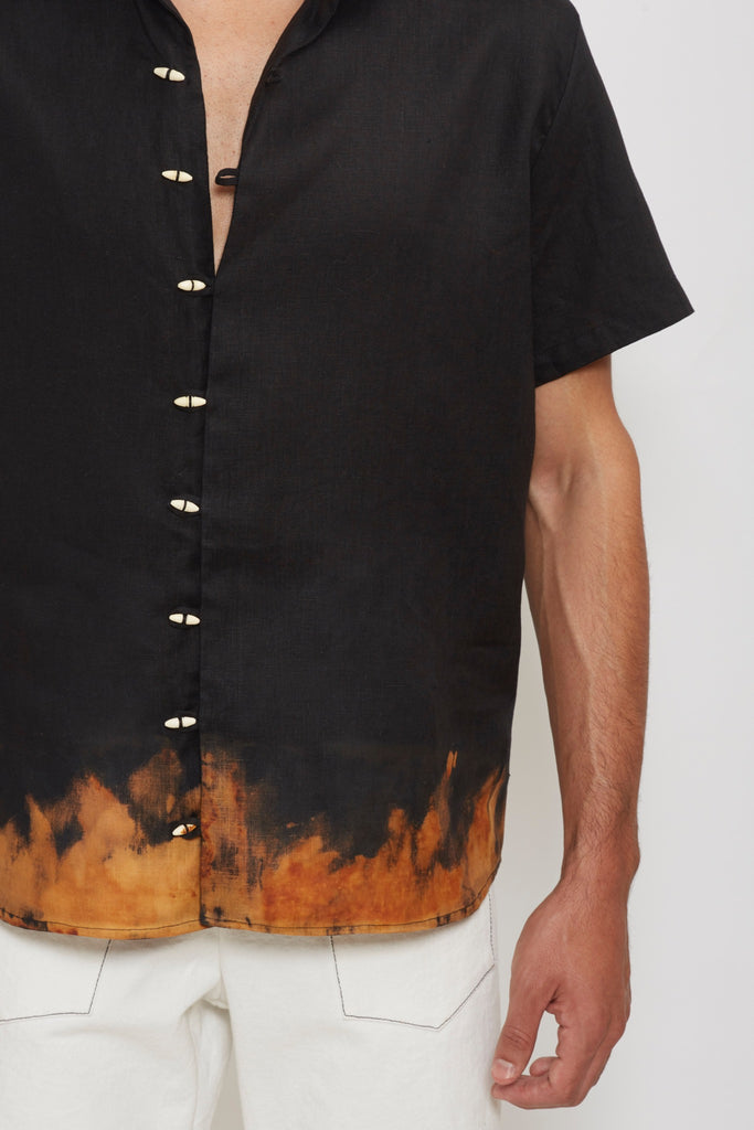 Chela: Black Linen Fire Dye Shirt