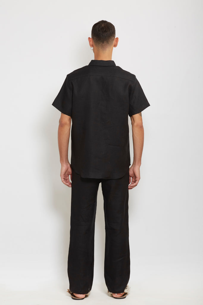 Chela: Black Linen Shirt