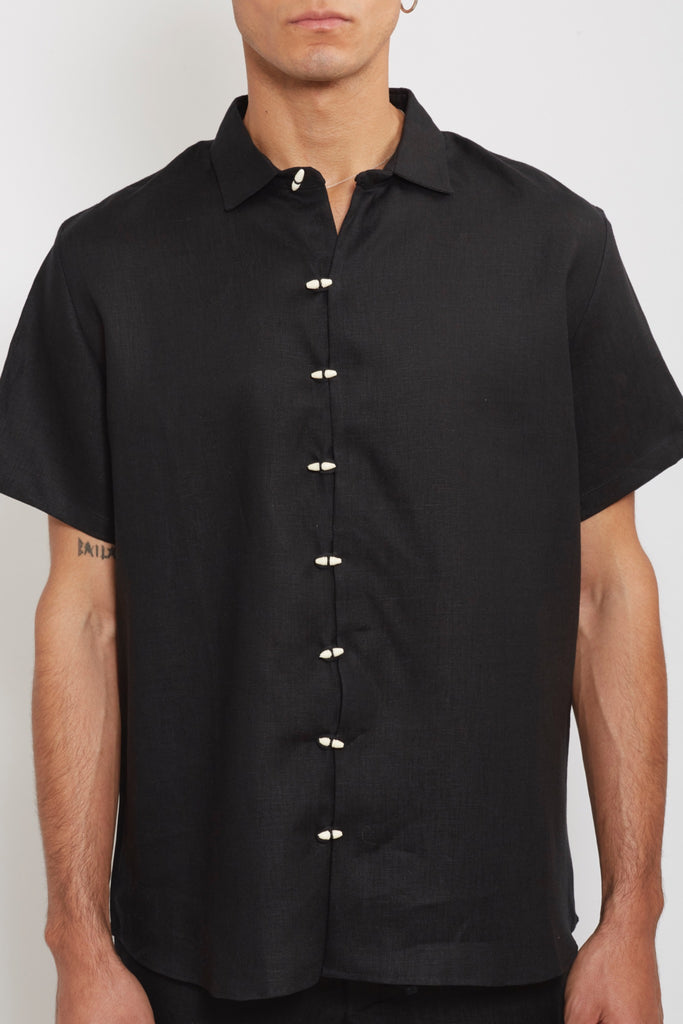 Chela: Black Linen Shirt